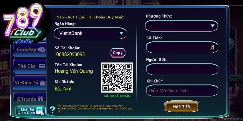 quy trinh nap tien tieu chuan Hướng dẫn nạp tiền 789Club — ngân hàng, ví điện tử, thẻ cào và USDT